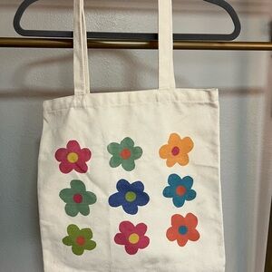 Floral Canvas Tote Bag - Cream
